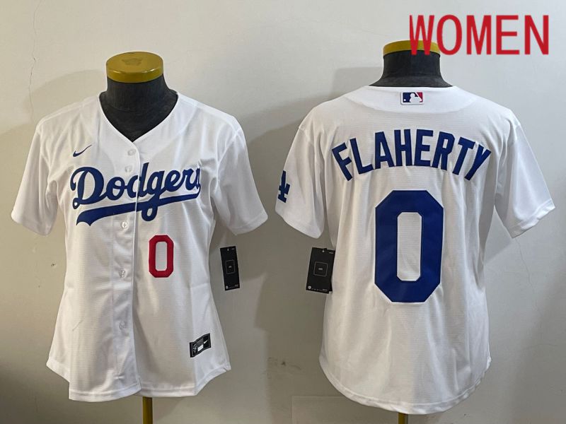 Women Los Angeles Dodgers 0 Flaherty White Game 2024 Nike MLB Jersey style 12111